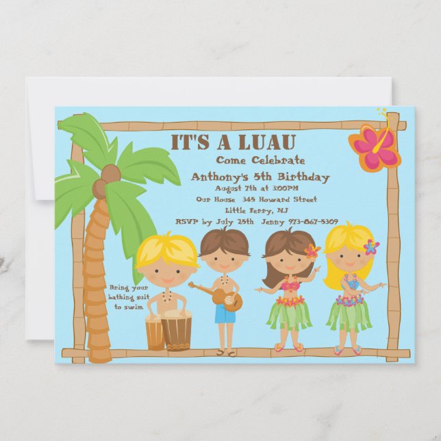 All Kids Luau Birthday Invitation (Front)