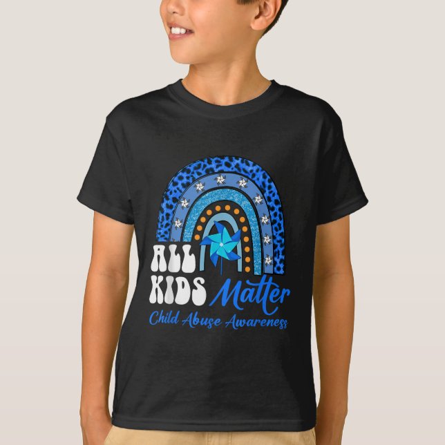 All Kids- Pinwheel Blue Rainbow Child Abuse Awaren T-Shirt (Front)