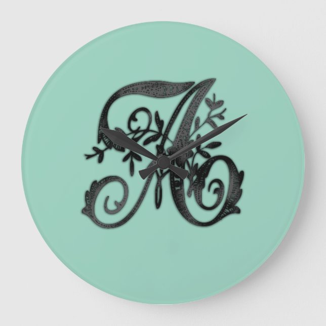 All Letter Black Any Colour Background Monogram  Large Clock (Front)