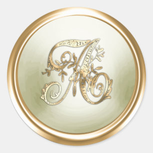 All Letter Gold and Ivory Ornate Monogram Classic Round Sticker