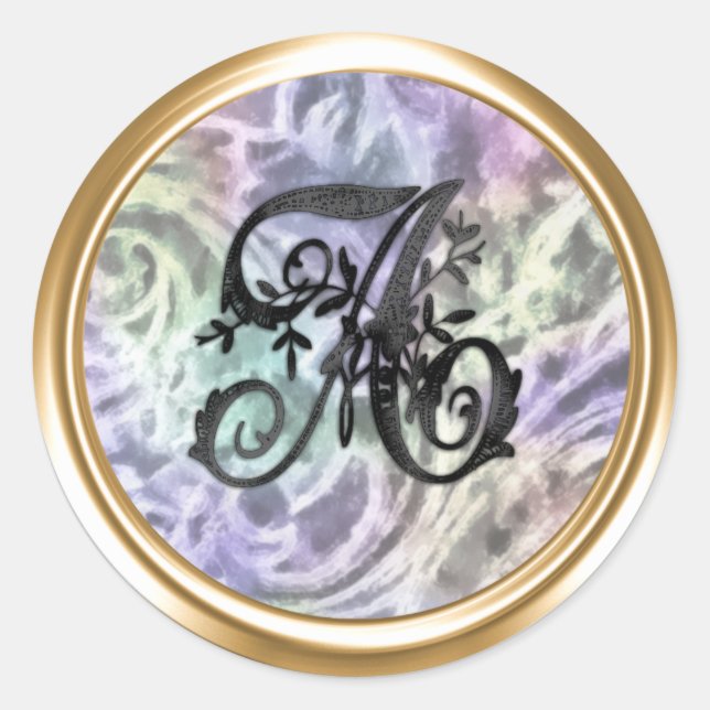 All Letters Black Purple Background Monogram  Classic Round Sticker (Front)