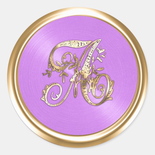 All Letters Lavender Gold Ornate Monogram  Classic Round Sticker (Front)
