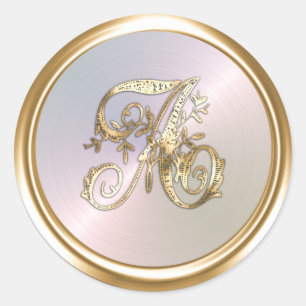 All Letters Pearl Gold Ornate Monogram Classic Round Sticker