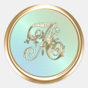 All Letters Pearl Gold Ornate Monogram Classic Round Sticker