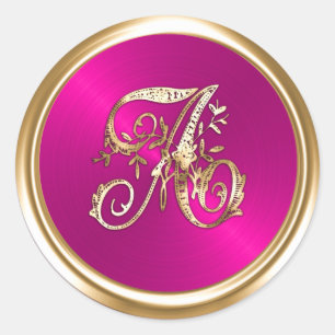 All Letters Pink Gold Ornate Monogram Classic Round Sticker