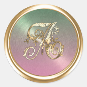 All Letters Pink Green Gold Ornate Monogram Classic Round Sticker