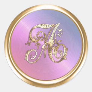All Letters Pink Pearl Gold Ornate Monogram Classic Round Sticker