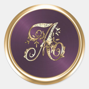 All Letters Plum Gold Ornate Monogram  Classic Round Sticker