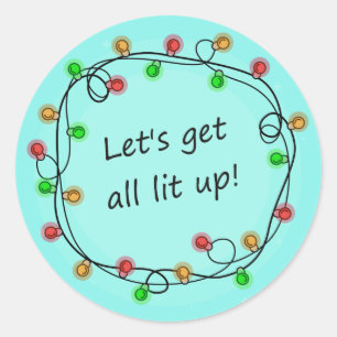 "All Lit Up" funny Christmas party stickers