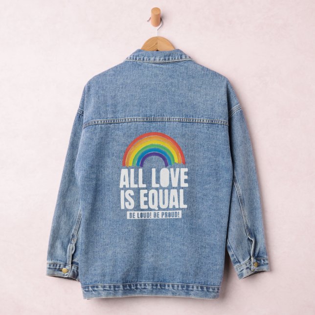 All Love Is Equal Pride LGBT Equal Rights Rainbow Denim Jacket (Hangar)