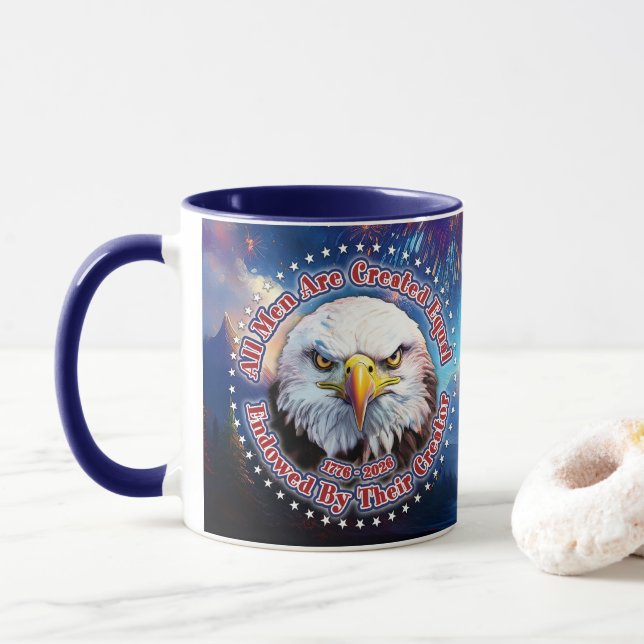 All Men Are Created Equal Brown Eagle Fireworks M Mug (With Donut)
