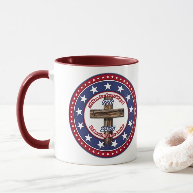 All Men Are Created Equal Endowed Rugged Cross Mug (With Donut)