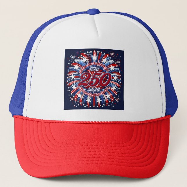 All Men Are Created Equal Graphic Fireworks Pop Trucker Hat (Front)