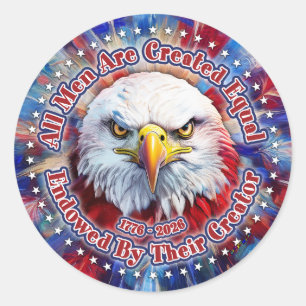 All Men Are Created Equal Red Eagle and Fireworks Classic Round Sticker