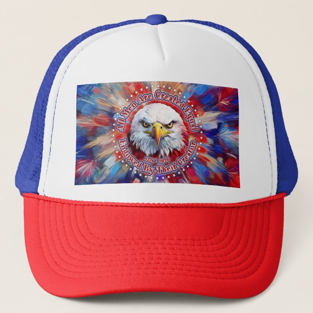 All Men Are Created Equal Red Eagle and Fireworks Trucker Hat (Front)