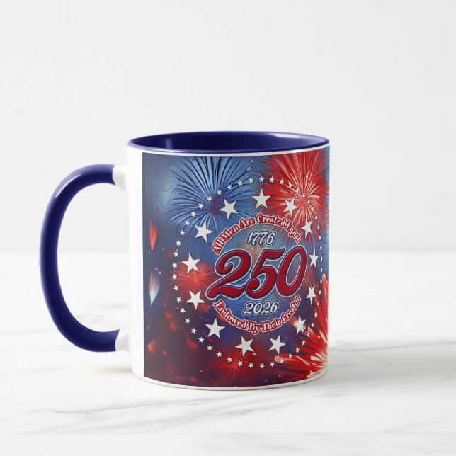  All Men Are Created Graphic Fireworks Burst Mug (Left)