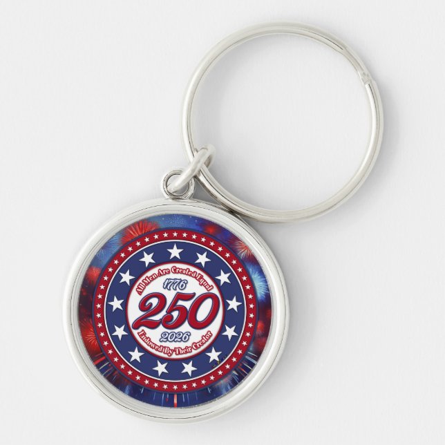  All Men Are Created Graphic Fireworks Burst RWB Key Ring (Front)