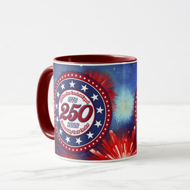  All Men Are Created Graphic Fireworks Burst RWB Mug (Front Left)