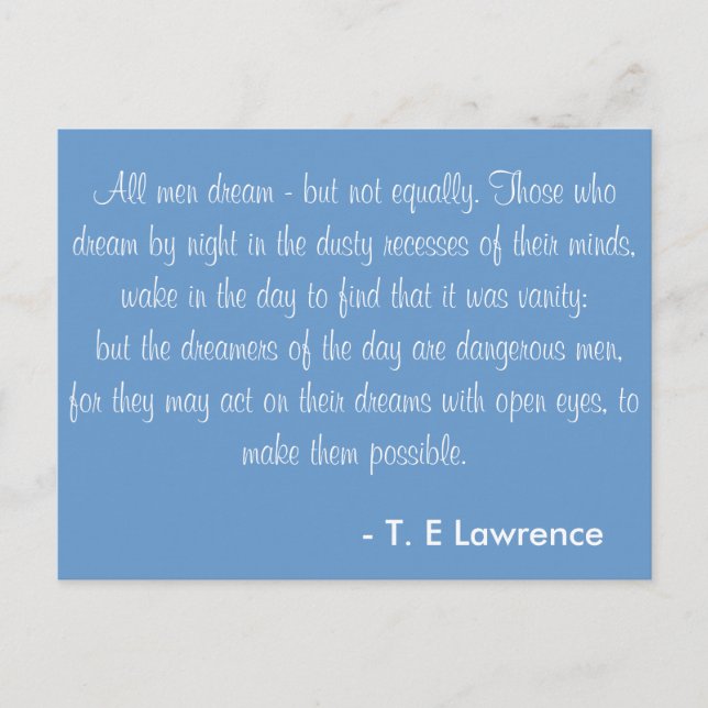 All men dream T. E Lawrence Postcard (Front)