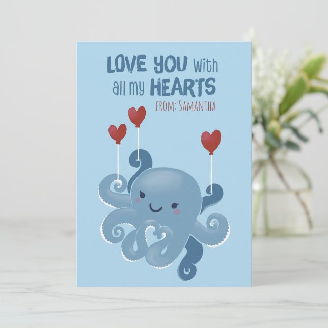 All my hearts - Octopus - Valentine Holiday Card (Standing Front)