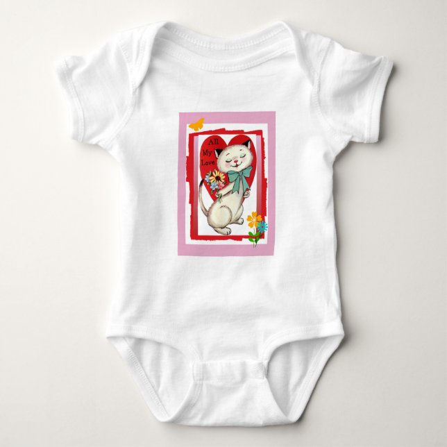 "All My Love" Retro Cat Valentine Infant Creeper (Front)