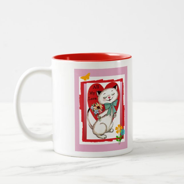 All My Love Valentine Cat Two-Tone Coffee Mug (Left)