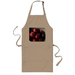 ALL NATURAL DISH OF SWEET FRESH RED PURPLE PLUMS LONG APRON