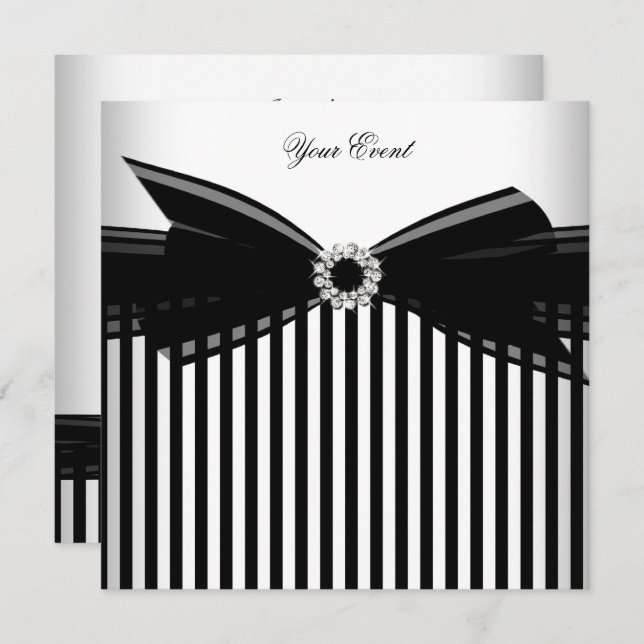 All Occasion Black Bow White Stripe Party Invitation (Front/Back)