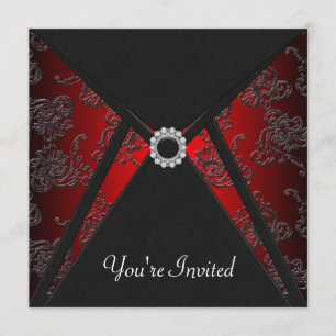 All Occasion Black Damask Red Invitation Template