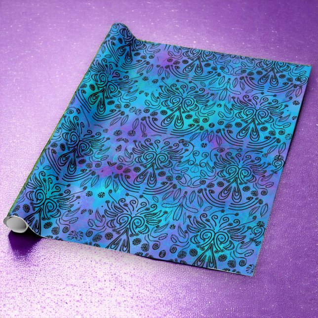 All Occasion Blue Purple Exotic  Wrapping Paper (All Occasion Purple and Blue Gift Wrap by artist © Cathy Thompson.)