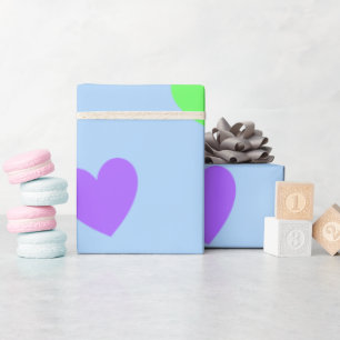 All-Occasion Colourful Gliding Hearts on Baby Blue Wrapping Paper