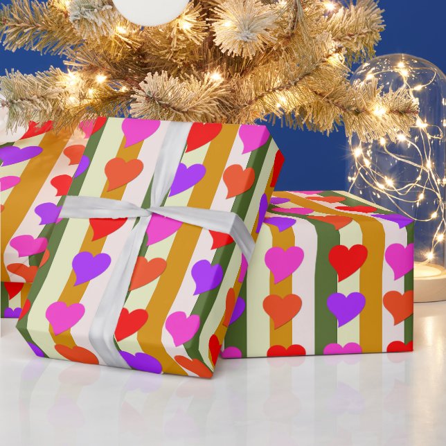 All-Occasion Fun, Colourful Hearts and Stripes Wrapping Paper (Holidays)