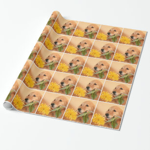 All Occasion Golden Retriever Dog With Flower Wrapping Paper