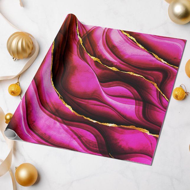 All Occasion Hot Pink Marble Gold Glitter Gift Wrapping Paper (Creator Uploaded)