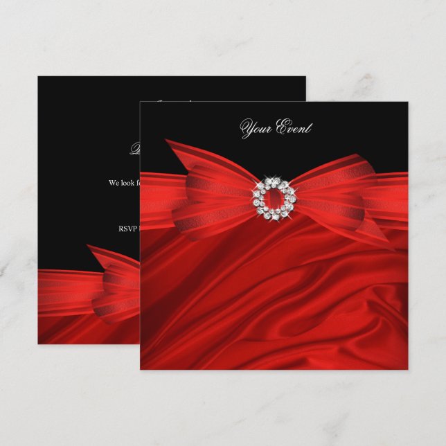 All Occasion Luxury Red Bow Black Party Invitation (Front/Back)