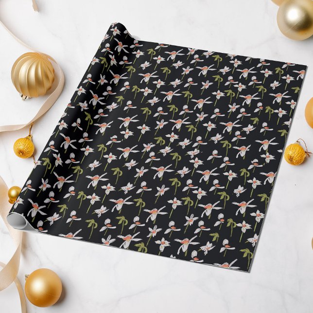 All Occasion Painted Daisies Black Background  Wrapping Paper (Creator Uploaded)