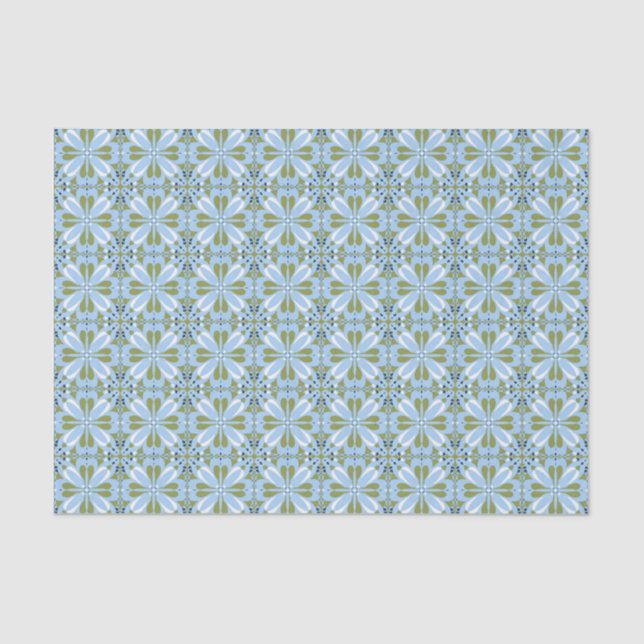 All Occasion Scandinavian Blue Olive Green Floral Tissue Paper (Front)