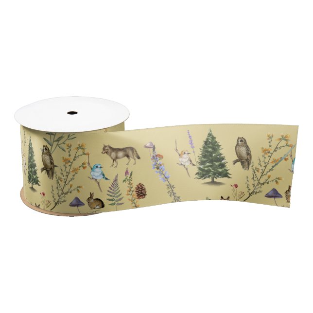 All Occasion Woodland Animals Plants Gold Satin Ribbon (Spool)