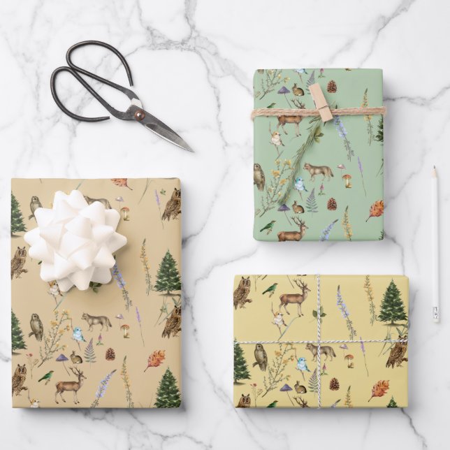 All Occasion Woodland Animals Plants Multicolor Wrapping Paper Sheet (Front)