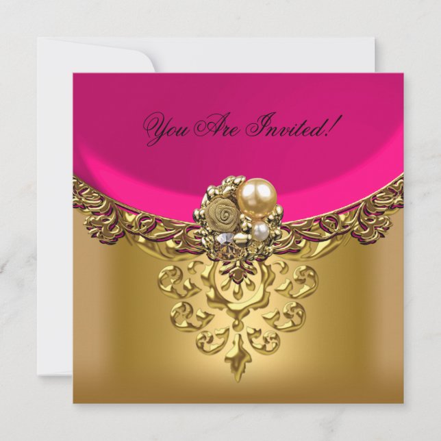 All Occasions Elegant Salmon Pink Gold Invitation (Front)