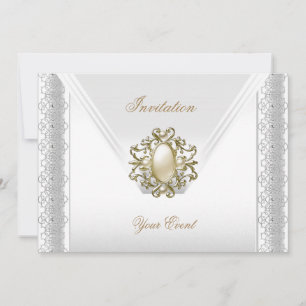 All Occasions Elegant Silk White Pearl Jewel Invitation
