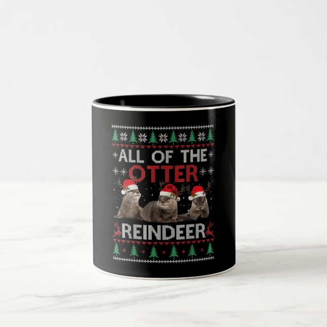 All Of Otter Reindeer Christmas Ugly Sweater Two-Tone Coffee Mug (Center)