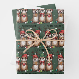 All Of The Otter Reindeer Xmas Animal Winter Wrapping Paper Sheet