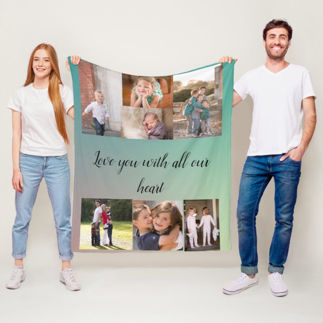 All Our Heart Green Pink Gradient Collage Fleece Blanket (In Situ)