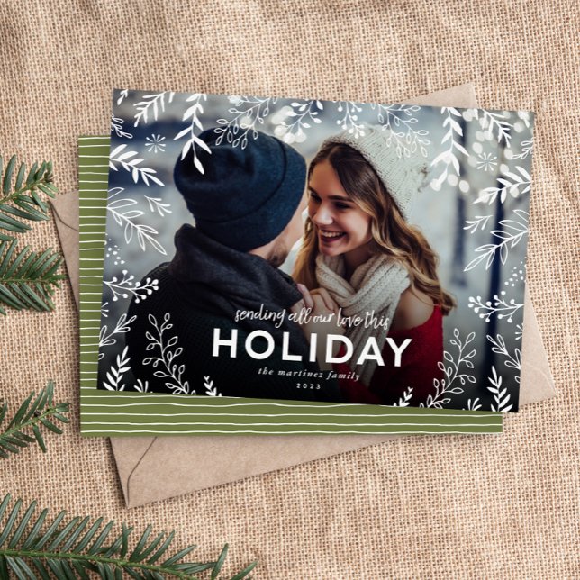 All Our Love Botanical Overlay Photo Holiday Card (Creator Uploaded)