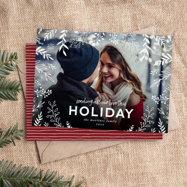 All Our Love Botanical Overlay Photo Holiday Card (Creator Uploaded)