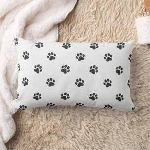 All Over Animal Paw Print Black and White Lumbar Cushion