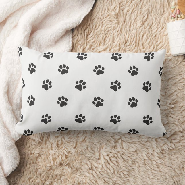 All Over Animal Paw Print Black and White Lumbar Cushion (Blanket)
