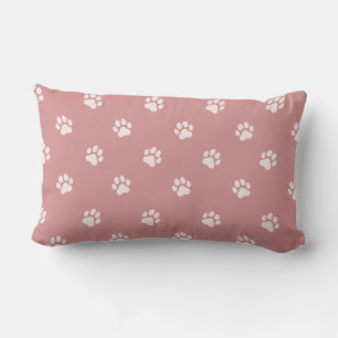 All Over Animal Paw Print Blush Pink Lumbar Cushion