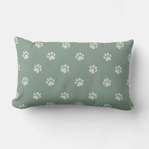 All Over Animal Paw Print Sage Green Lumbar Cushion
